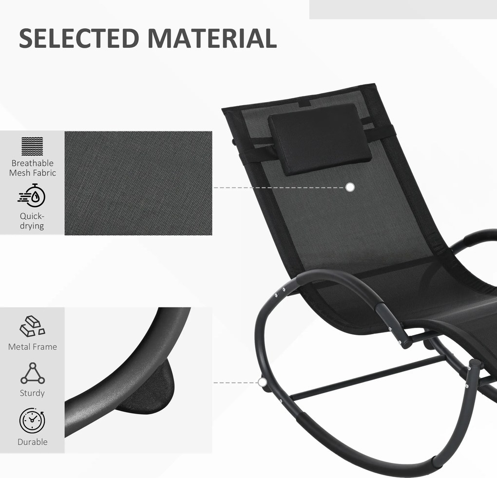 Outsunny Leżak ogrodowy, fotele z poduszką, 155 cm x 61cm x 88 cm, Czarny