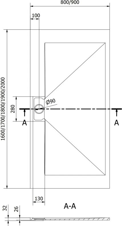 Mexen Egon brodzik prostokątny SMC 200 x 90 cm, biały - 4R109020