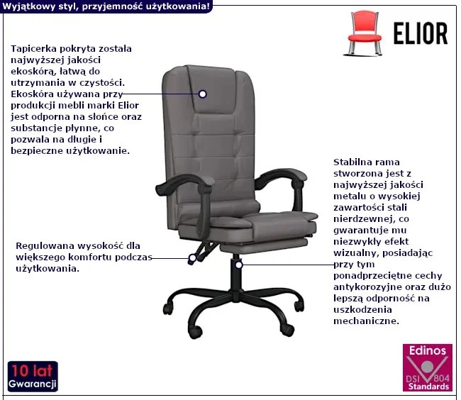Szary masujący fotel biurowy z podnóżkiem - Pexo