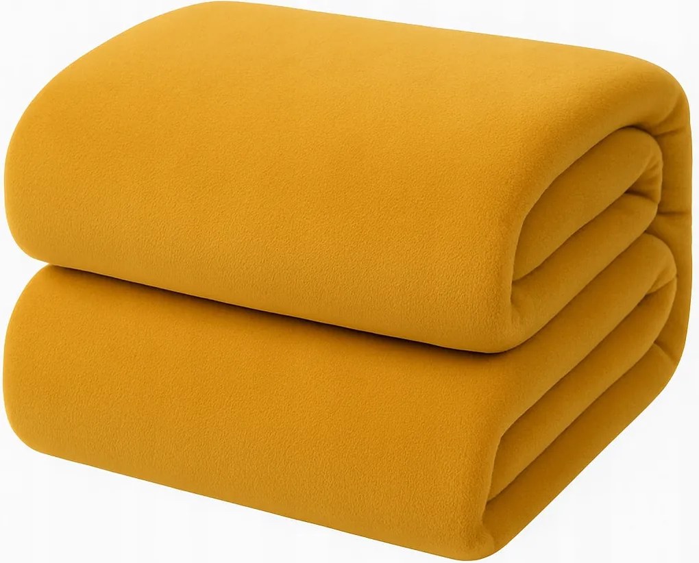 Koc Musztardowy Gładki Dwustronny 200x220 cm Delikatne Włókna miękki ciepły