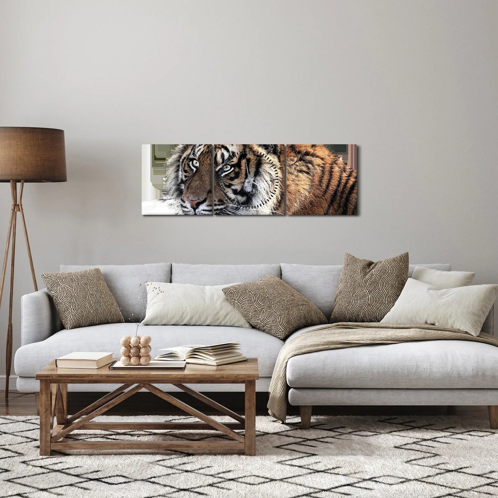 Obraz tygrysa (z zegarem) (90x30 cm)