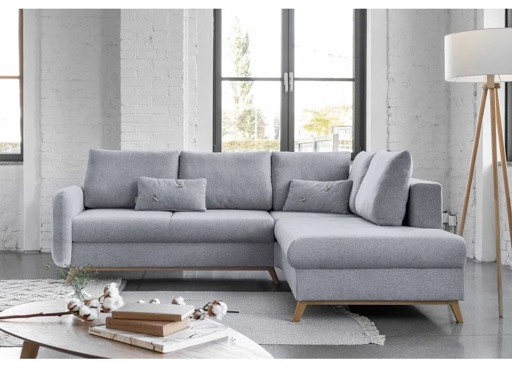 Jasnoszary rozkładany narożnik Miuform Scandic Lagom L, prawostronny