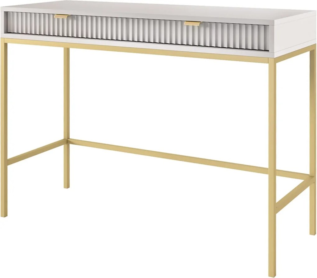 Toaletka: 2 szuflady, Szara, stelaż złoty, 104 x 78 x 50 cm, uchwyty złote