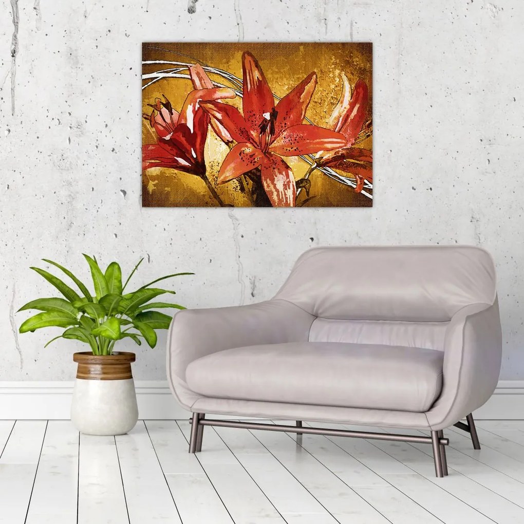 Obraz na szkle kwiatów lilii (70x50 cm)