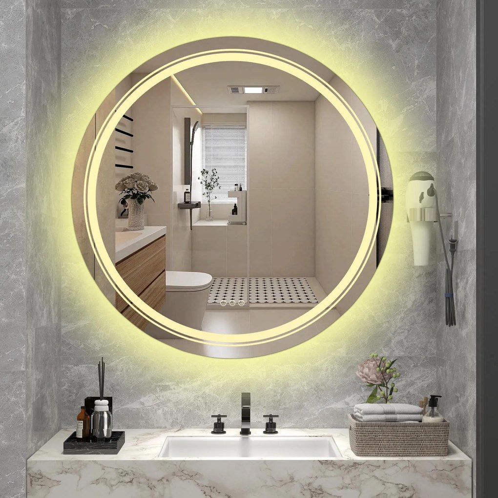 Lustro ścienne łazienkowe, okrągłe 80 cm, podświetlane srebrne DOVER 80