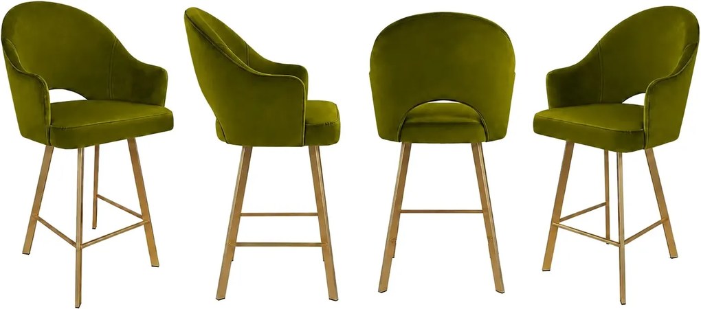 Hoker Velvet krzesło barowe tkanina Welur podstawa metalowa : Kolor nogi - Złota profil, Kolor tkaniny - VELVET - BL75, Typ siedziska - Siedzisko stałe