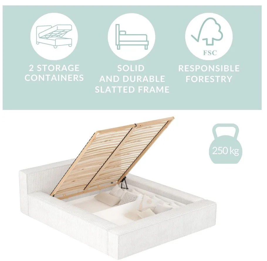 Jasnoszare tapicerowane łóżko dwuosobowe ze schowkiem i stelażem 140x200 cm Voliera – Maison de Rêve