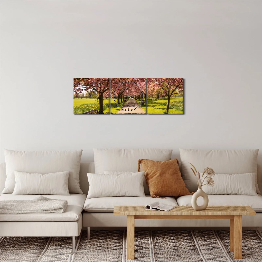 Obraz - sad czereśniowy (z zegarem) (90x30 cm)