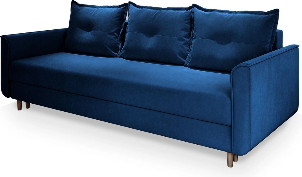 Masseno Sofa NAPOL z funkcją spania i pojemnikiem na pościel, Rozkładana sofa - Niebieski, KRONOS 09