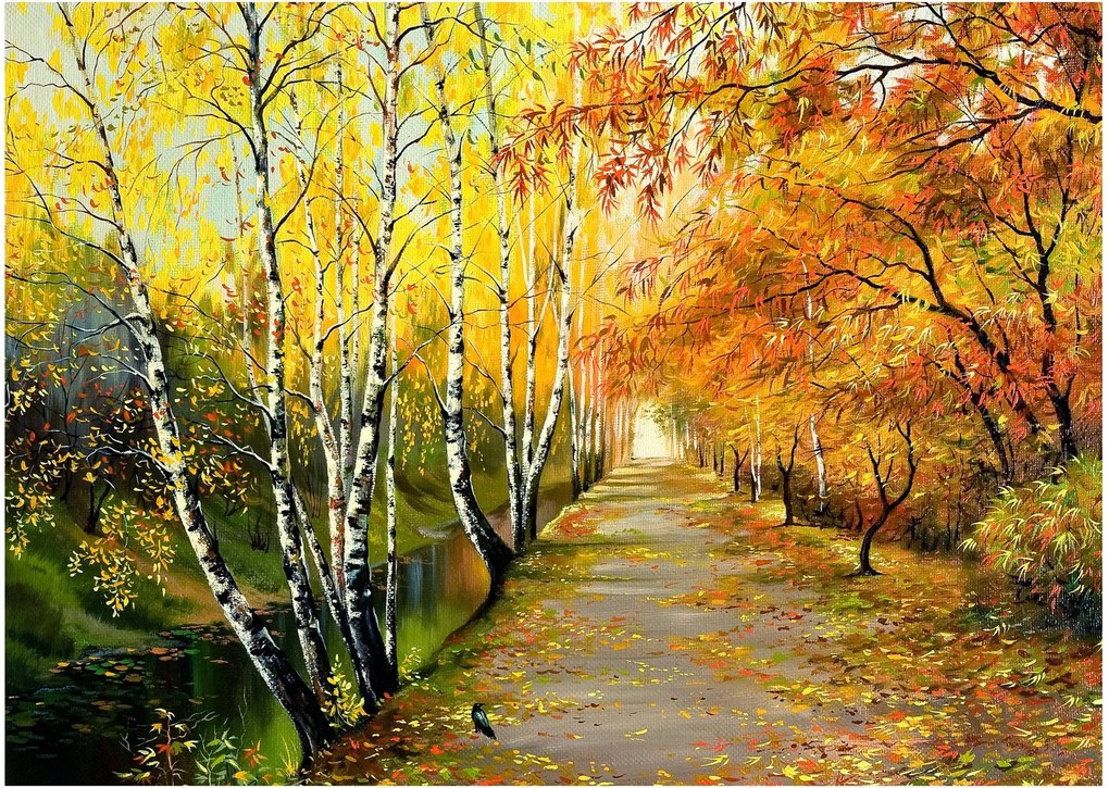 Obraz - Romantyczna aleja wzdłuż wody, obraz olejny (70x50 cm)