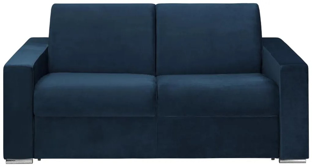 Kanapa 2-osobowa rozkładana z weluru CALITO - Kolor granatowy - Łóżko 120 cm - Materac 22 cm