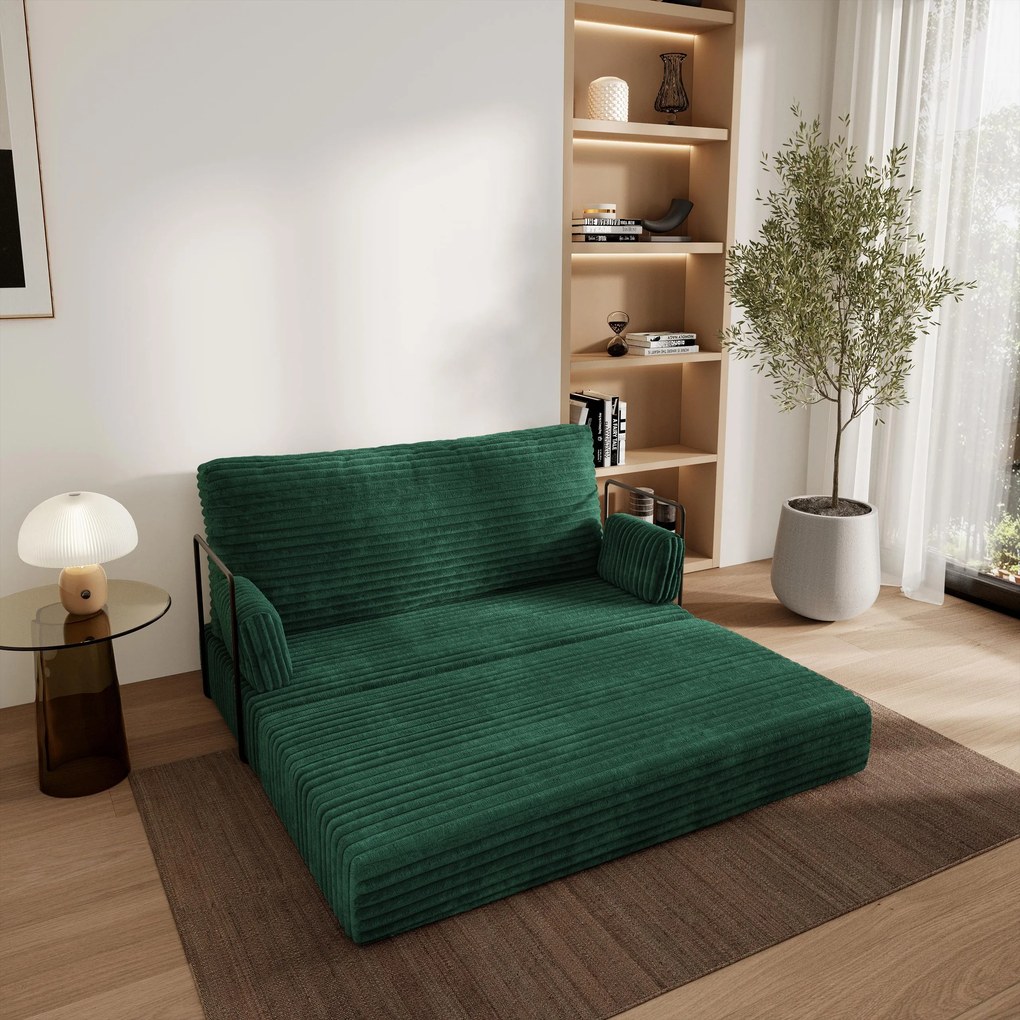 Masseno Sofa piankowa LADIA z funkcją spania, Kanapa z pianki, Bezmontażowa, Tkanina sztruksowa – Butelkowa zieleń TILIA 39