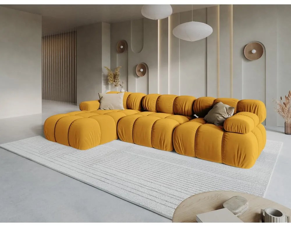 Żółta aksamitna sofa 285 cm Bellis – Micadoni Home