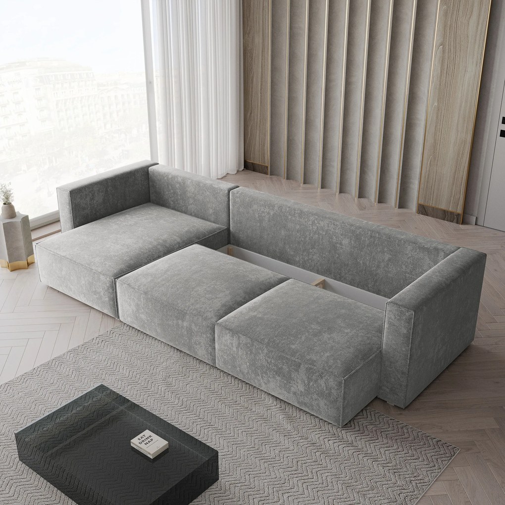 Masseno Narożnik TOLMO z funkcją spania i pojemnikiem na pościel Narozniki L, Rozkładana sofa - Jasznoszary, LUMO 65