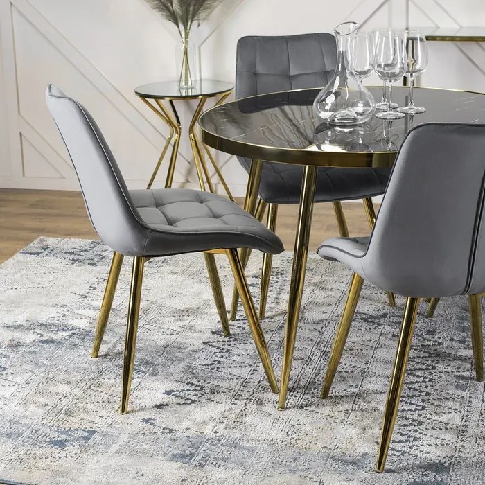 Stół Okrągły TINGA 100 cm Czarny/Złoty Glamour