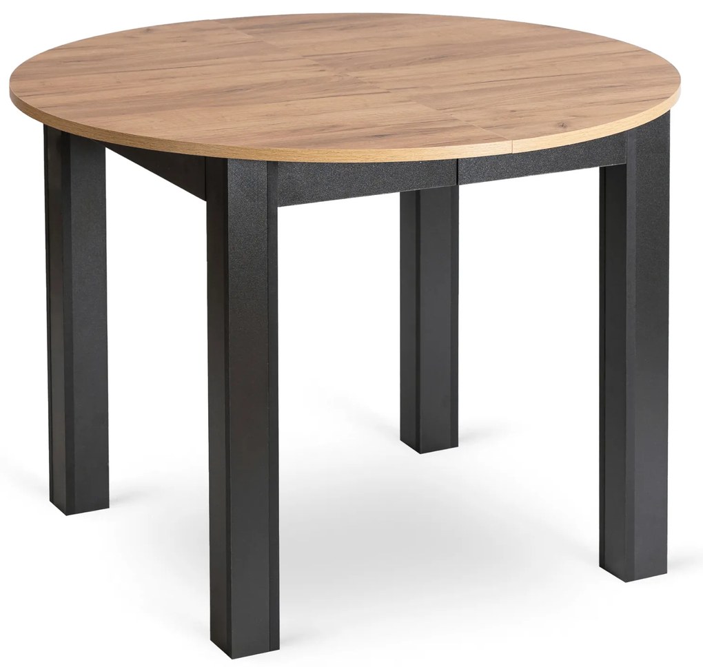 Zestaw Stół Okrągły Rozkładany HARRY 102-142 cm Dąb Craft/Czarny i 6 Krzeseł Tapicerowanych PERU Szarych Welurowych Nowoczesnych