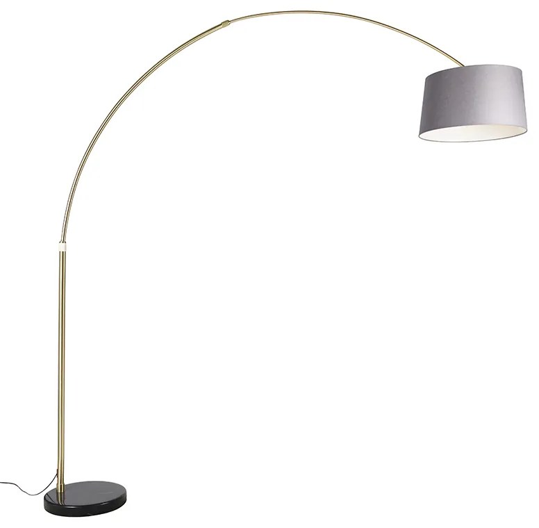 Lampa łukowa mosiężna z marmurem i szarym abażurem z tkaniny 45 cm - XXL