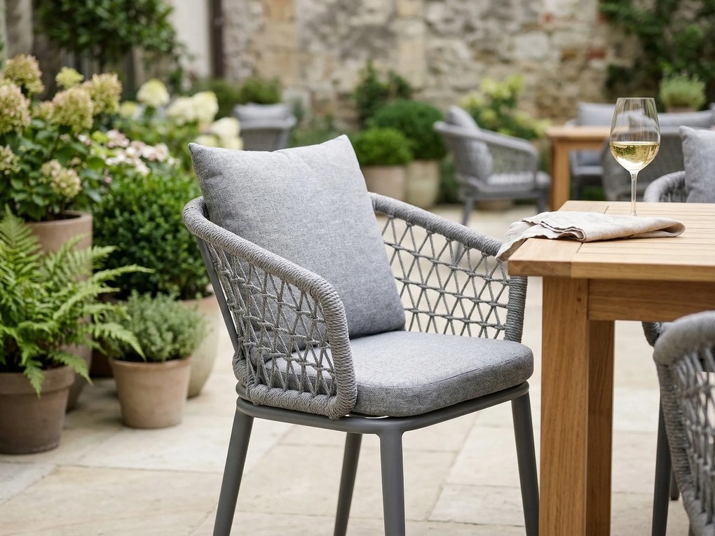 Krzesło ogrodowe aluminiowe antracyt taras sznurowane lekka rama 58x66x79cm