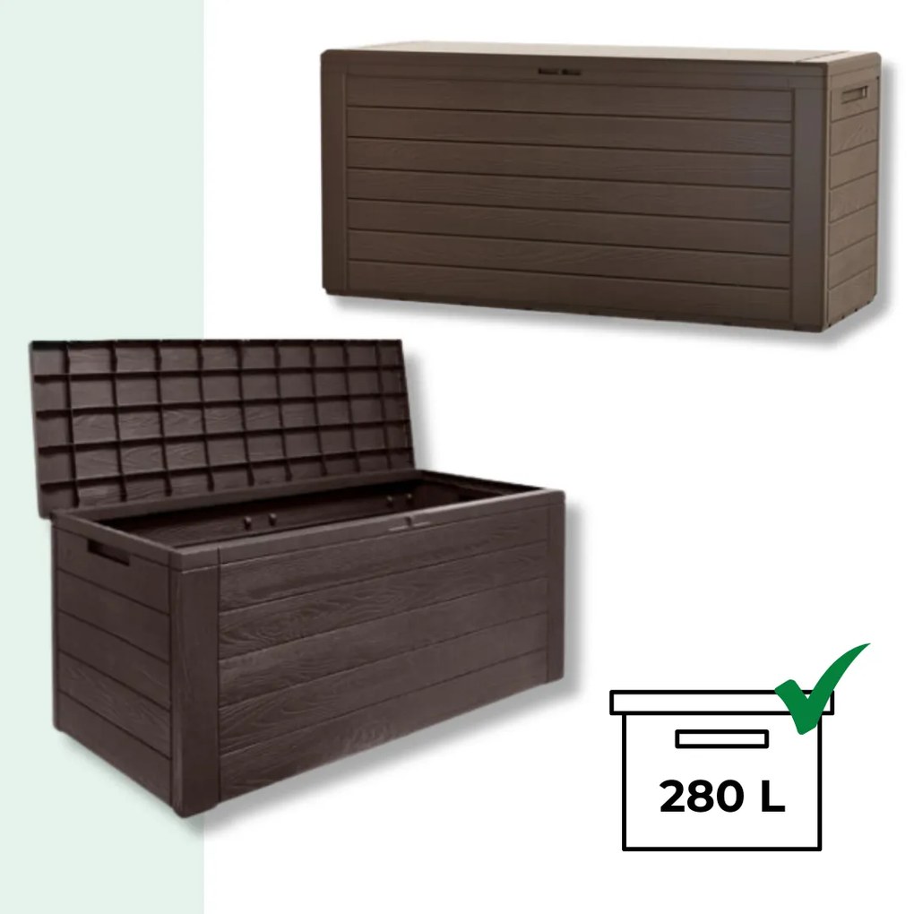 Prosperplast Pojemnik do przechowywania WOODEBOX, 280L, 120x46x57cm, ciemny brąz