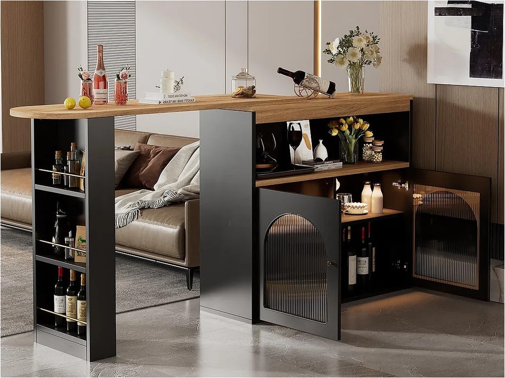 Bufet, obrotowy i chowany mebel barowy z LED - duża przestrzeń do przechowywania - styl nowoczesny - czarny