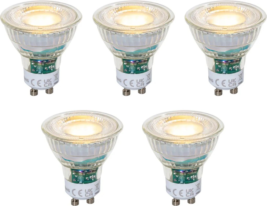 Zestaw 5 ściemnialnych przezroczystych żarówek LED GU10 50mm 2,5W 450 lm 2700K