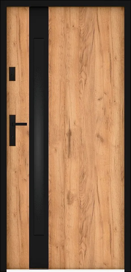 Drzwi wejściowe stalowe pełne i inox wys. 207 x szer. 100 cm - szkło dymione - efekt dębu i czerni - grubość 55 mm - otwieranie prawostronne - BRAGA