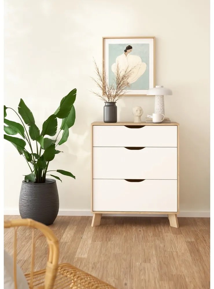 Biało-naturalna komoda w dekorze dębu 79x92x40 cm Ikast – Tvilum