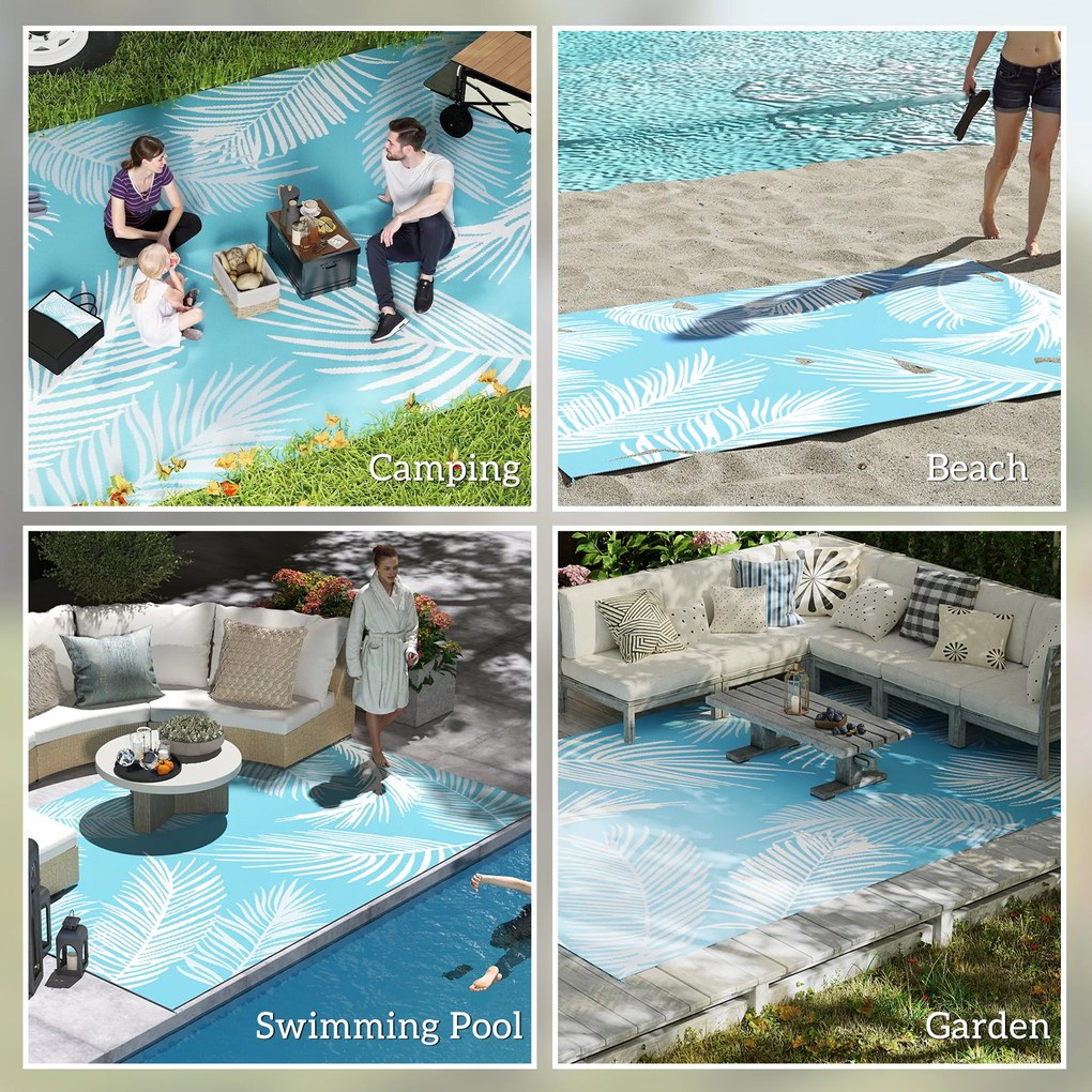 Outsunny Dywan Ogrodowy Odwracalny Wytrzymały Odporny na Warunki Atmosferyczne z Torbą Transportową i Mocowaniami 274 x 182 cm Jasnoniebieski + Biały | Aosom PL