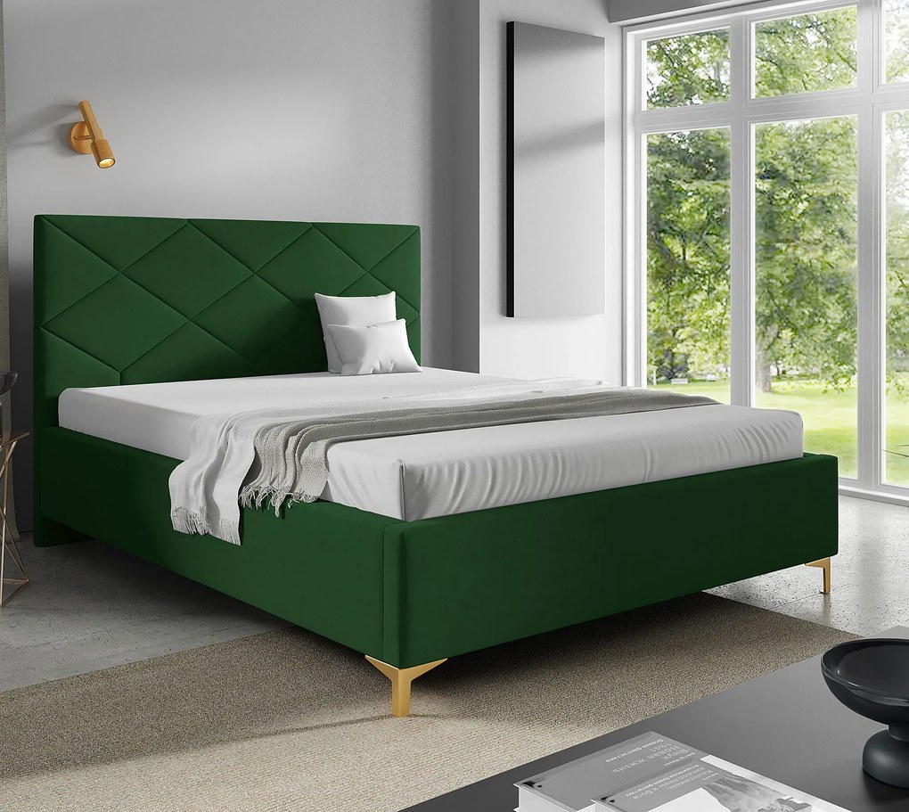 Zielone łóżko tapicerowane z pojemnikiem 4 rozmiary P1-F39