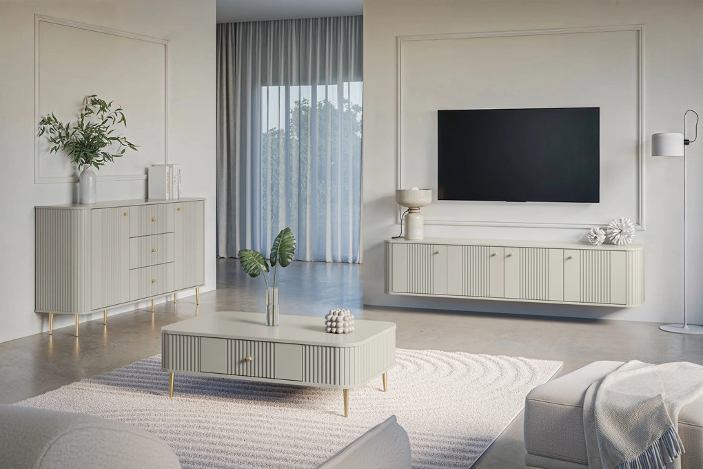 Szafka RTV wisząca Vesper 4D 187 cm - kaszmir / złote uchwyty