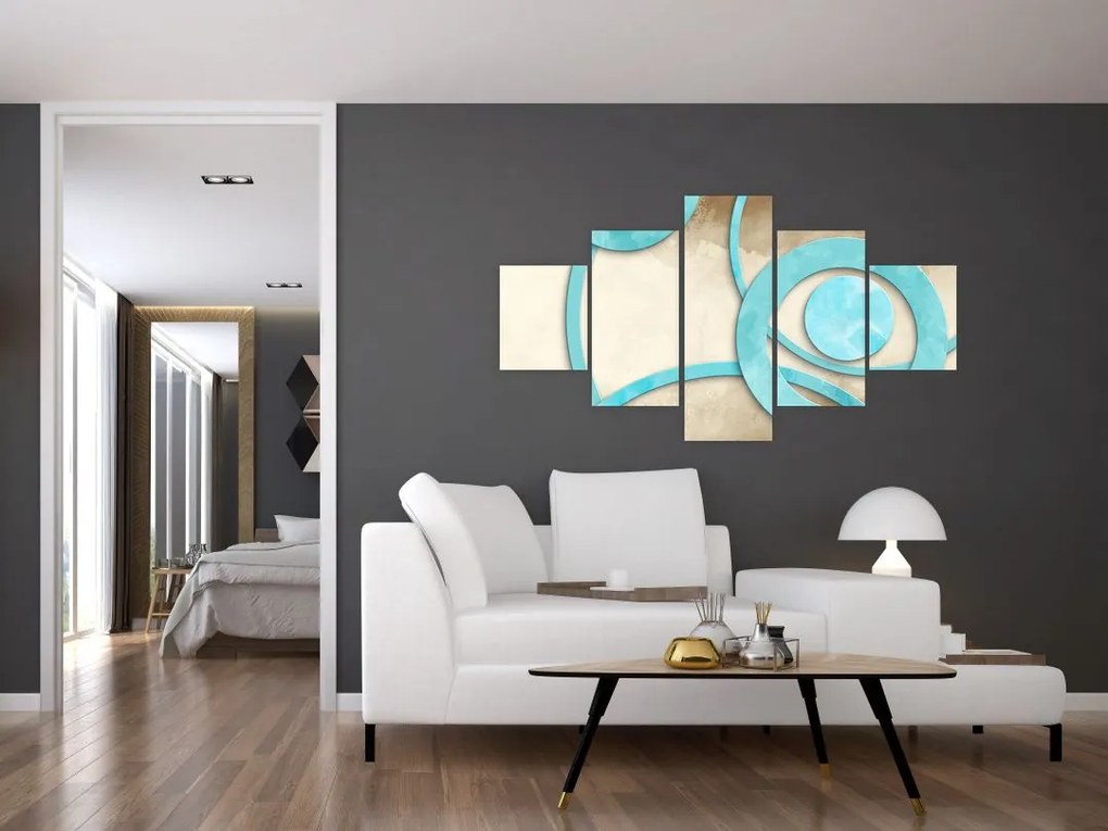 Obraz - Niebieskie koła na akwareli (125x70 cm)