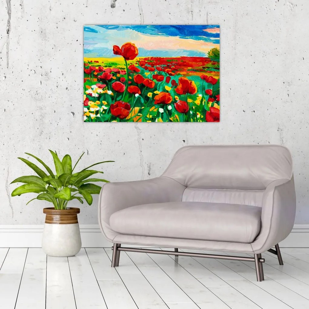Obraz na szkle pola z makami (70x50 cm)