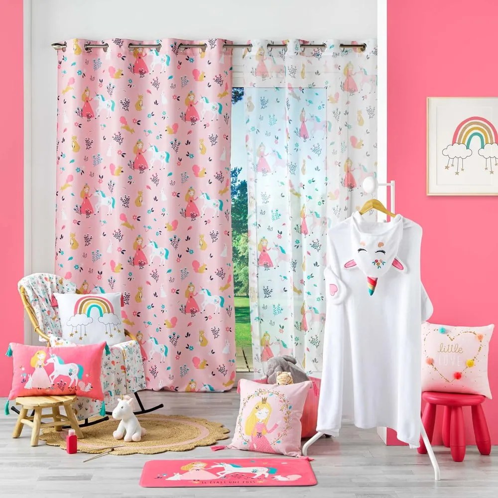 Różowa zasłona 140x260 cm Princesse Licorne – douceur d'intérieur