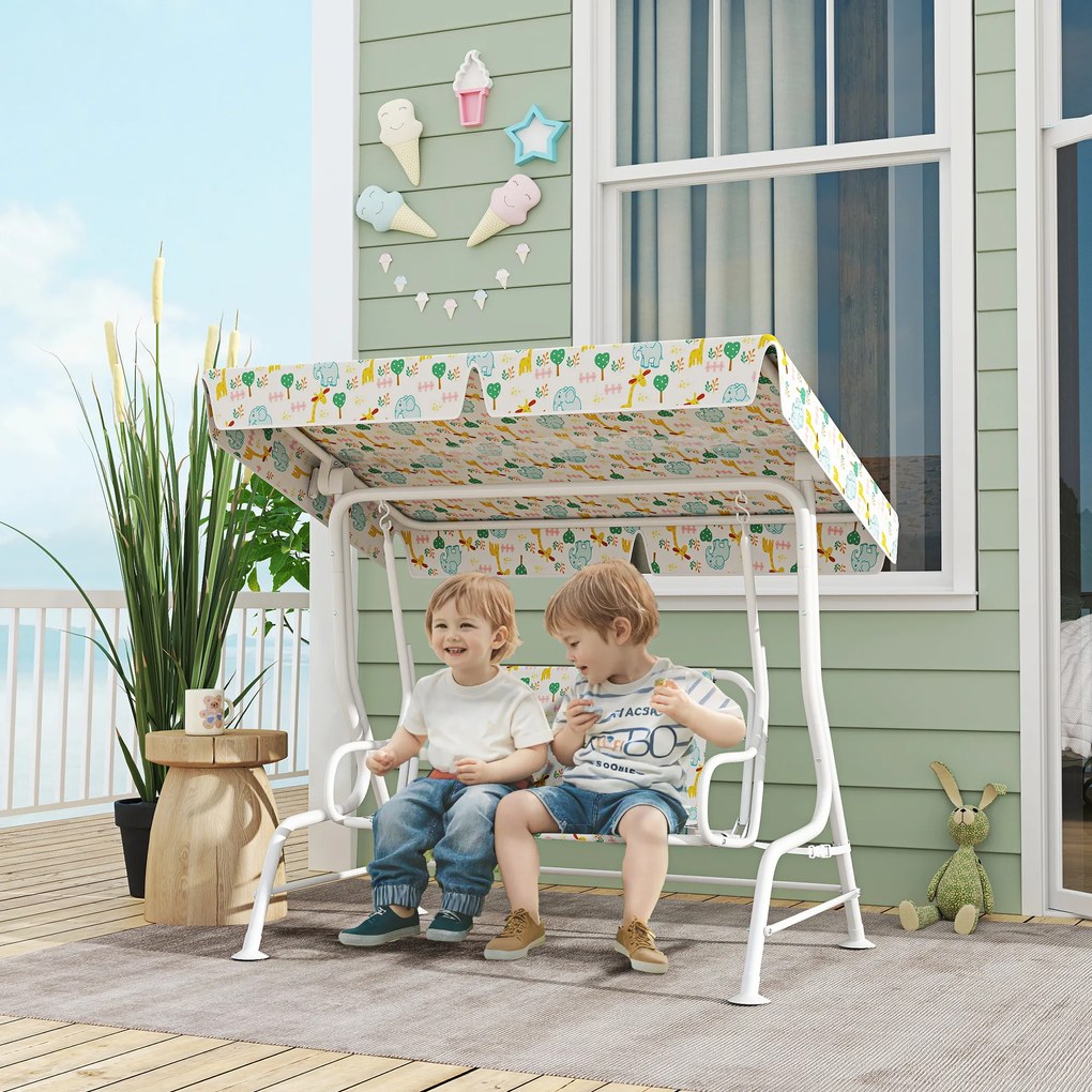 AIYAPLAY Huśtawka ogrodowa dla dzieci, rama stalowa, 2-osobowa, 60 kg nośności, Biała