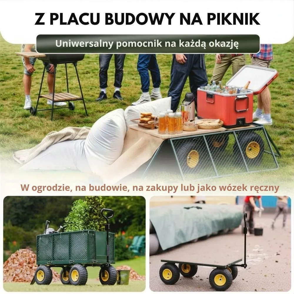 Wózek transportowy HECTOR, maks. 550 kg, 110x75x52 cm, zielony Gardebruk