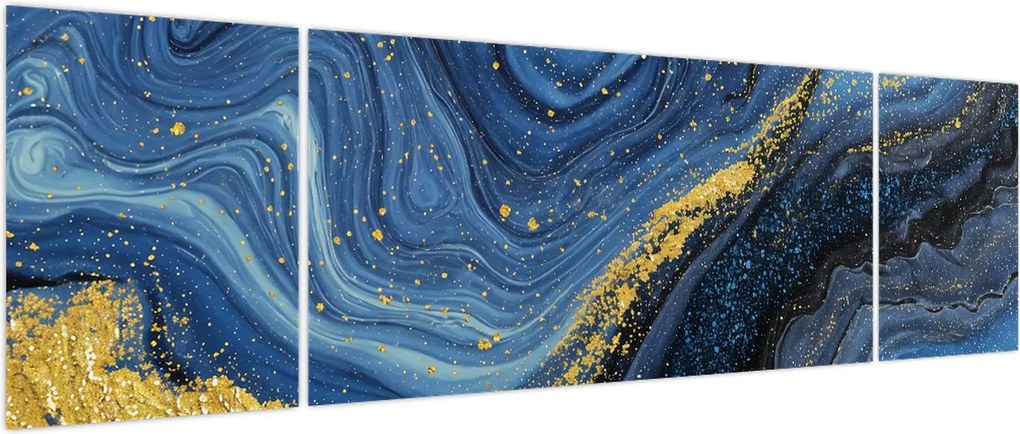 Obraz - Niebiesko-złota abstrakcja (170x50 cm)