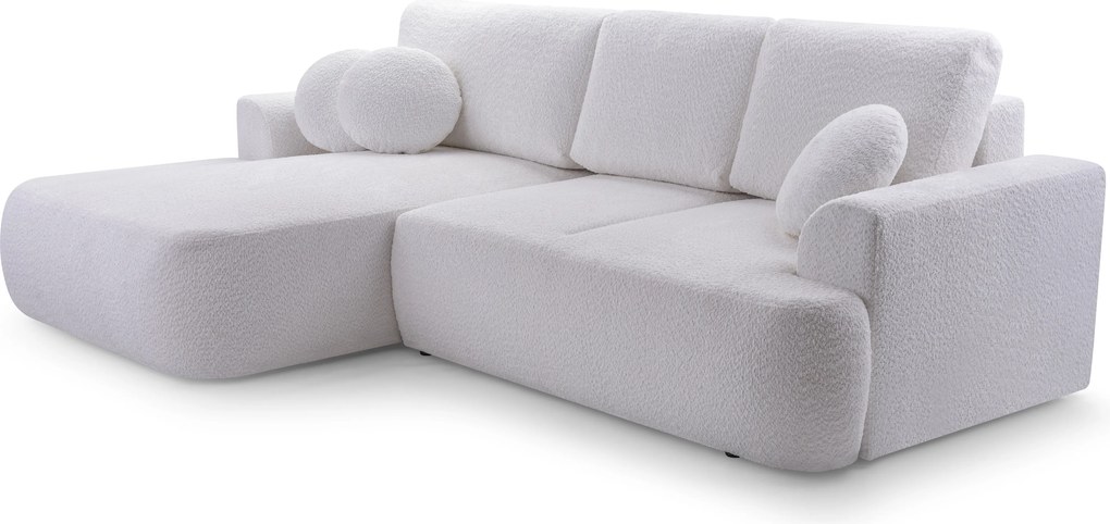 Masseno Narożnik FILO z funkcją spania i pojemnikiem na pościel Narozniki L, Rozkładana sofa - Biały, CORAL 70
