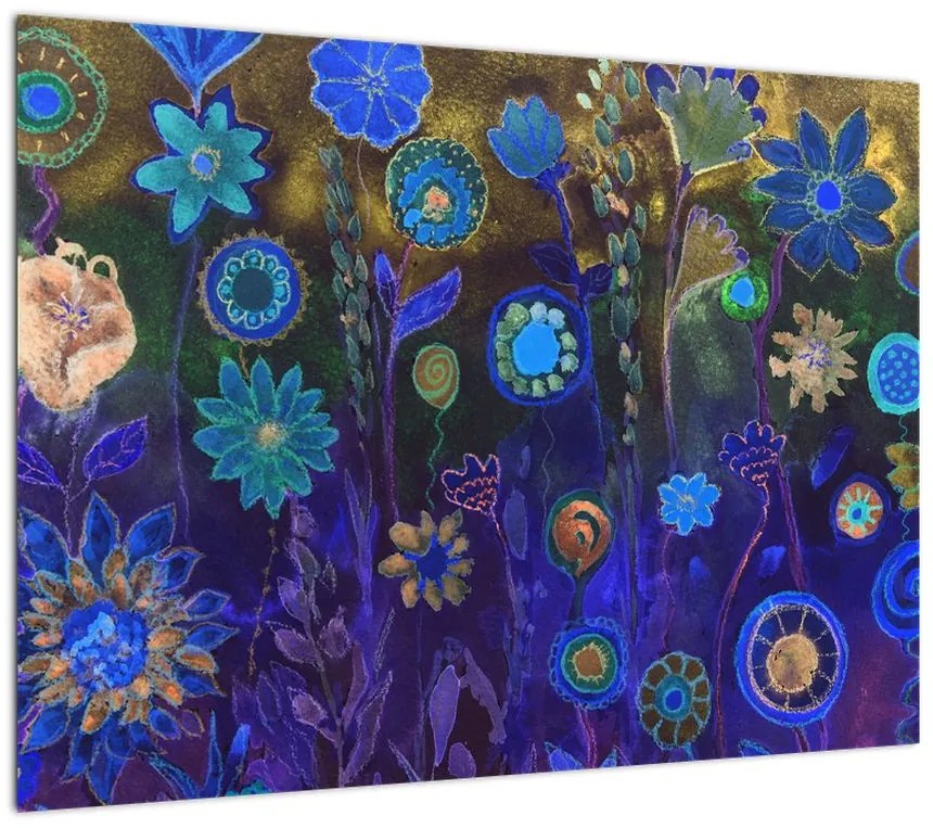 Obraz na szkle ciemnoniebieskich kwiatów (70x50 cm)