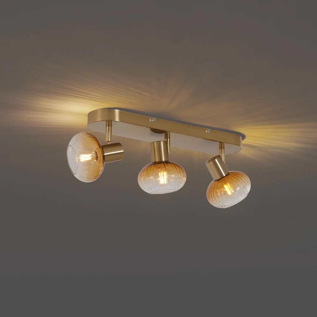 Okrągła lampa sufitowa złota z bursztynowym szkłem 3-punktowa - Teddy