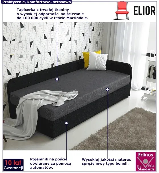 Tapczan młodzieżowy szary + czarny K0-Z84