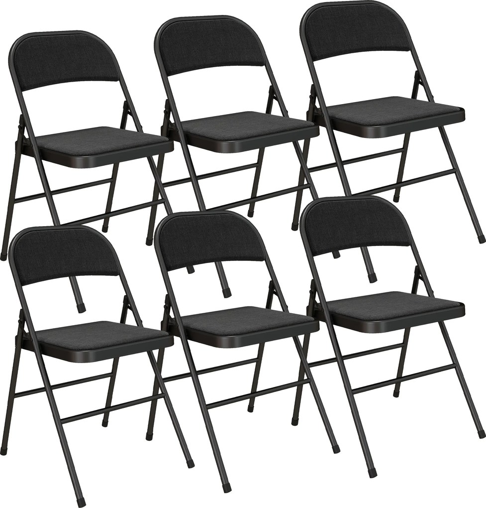 HOMCOM Zestaw 2 składanych krzeseł, przenośne krzesła biurowe, metalowe nogi, składane, do biura, poczekalni, lniana tapicerka, czarne | Aosom PL