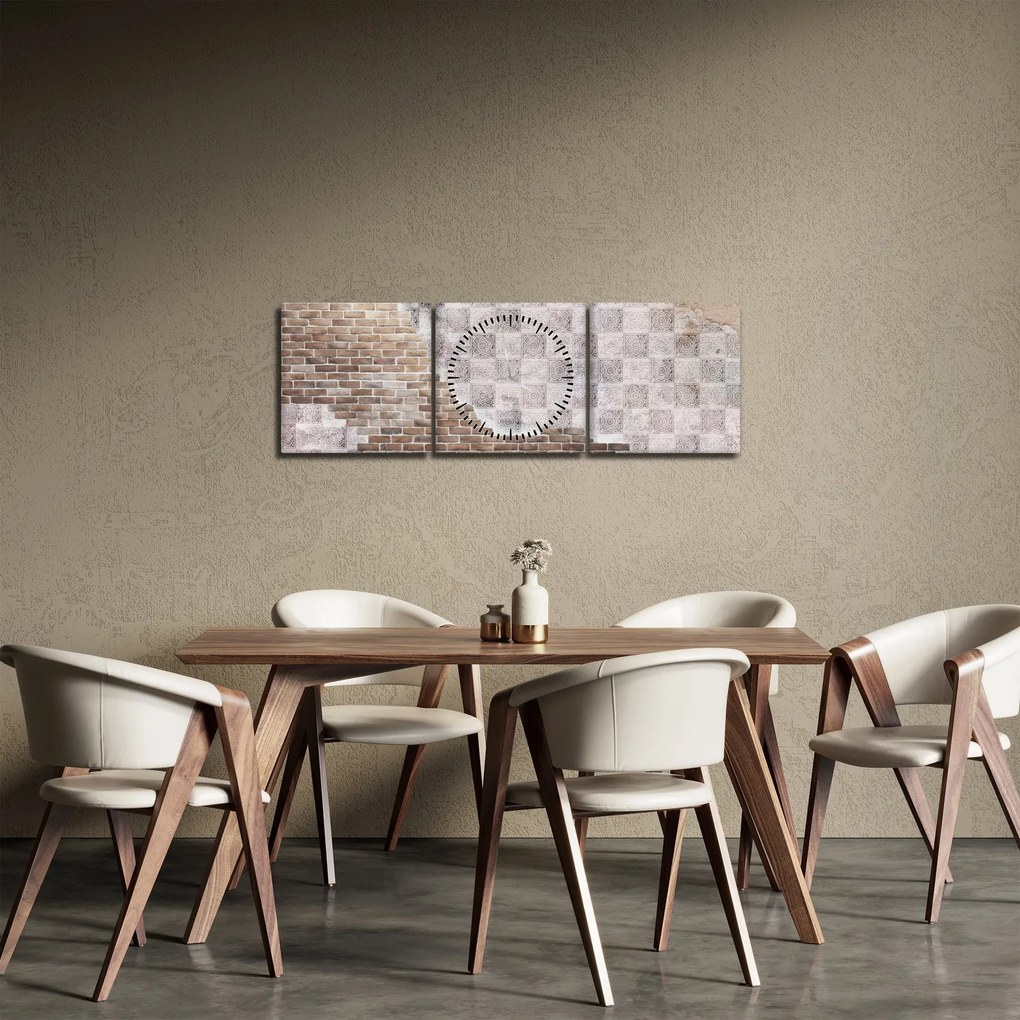 Obraz - Ceglana ściana (z zegarem) (90x30 cm)