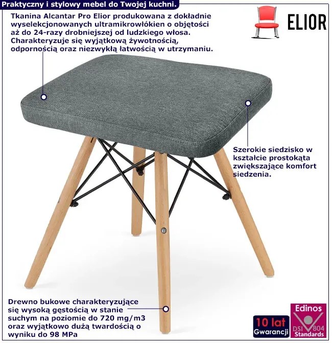 Szary skandynawski drewniany taboret tapicerowany K5-Z16