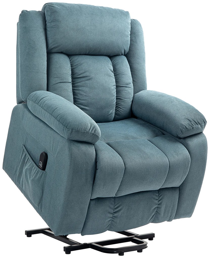 HOMCOM Fotel z funkcją wstawania z miękką tapicerką, fotel rozkładany z pilotem i kieszeniami bocznymi, niebieski