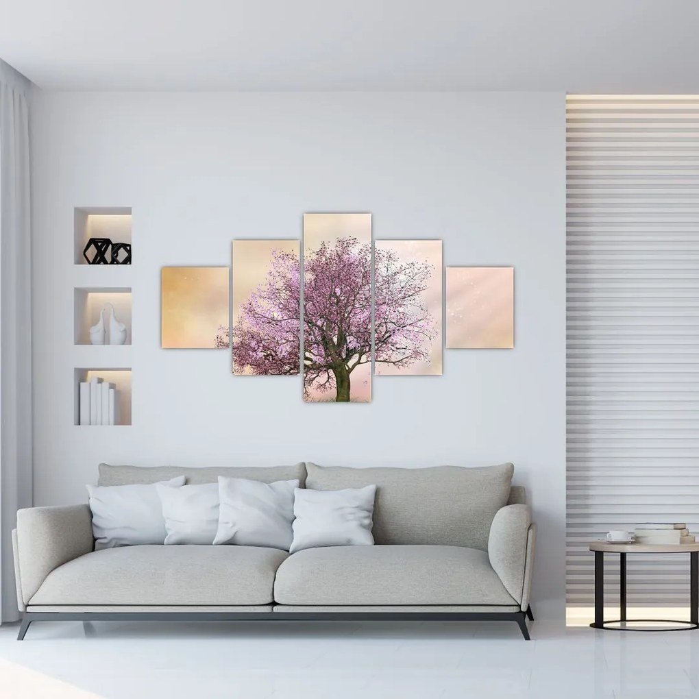 Obraz kwitnącego drzewa na szczycie wzgórza (125x70 cm)