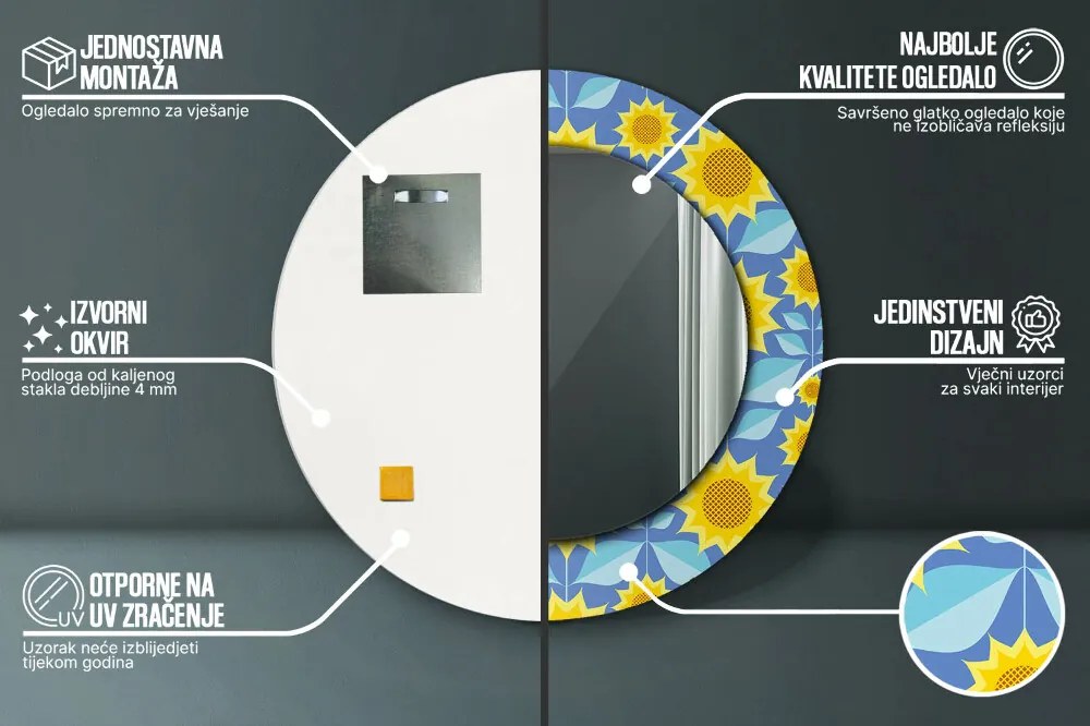 Geometryczne słoneczniki Lustro dekoracyjne okrągłe