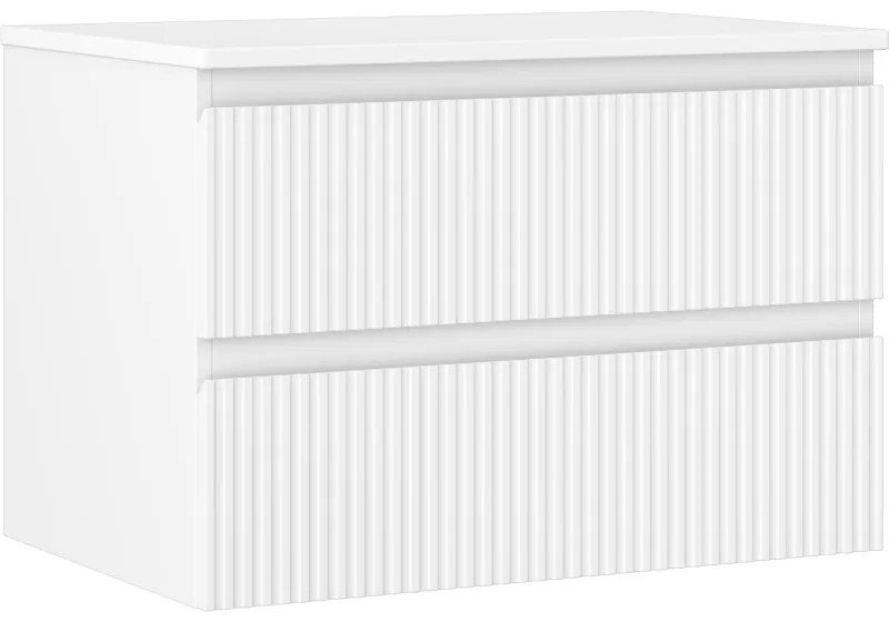 Mexen Rivel szafka łazienkowa podumywalkowa 70 cm z blatem, 2 szuflady, ryflowana , biała mat - 91A20-07047-2-BFFC01