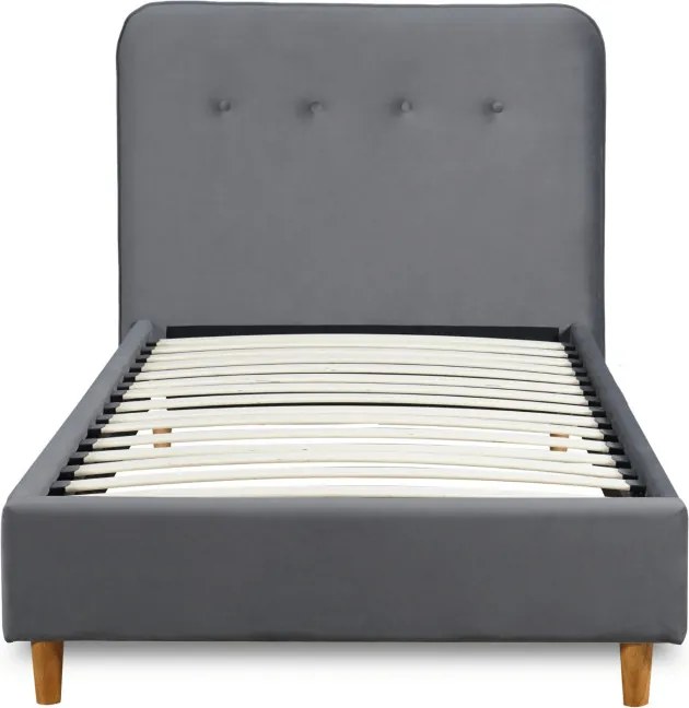 Łóżko Tapicerowane 90x200 cm ze Stelażem Jednoosobowe DENNIS Welurowe Ciemnoszare