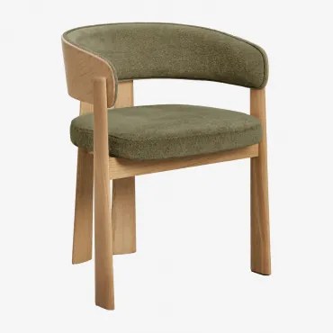 Zestaw 4 Krzeseł Jadalnianych Z Drewna Dębowego I Tapicerowanych Olea Roble & Zielona Sznurówka Army - Sklum