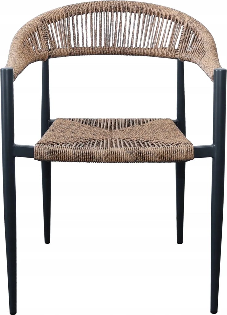 Krzesło Ogrodowe Czarne 56x60x78 cm Plecione Brązowe Sznurki Nowoczesne
